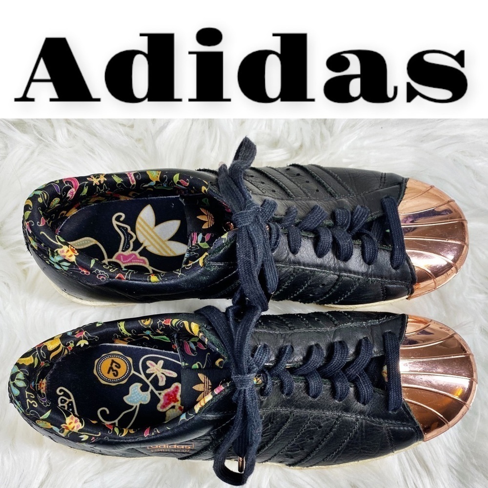 ADIDAS LIMITED EDITION Superstar 80s Rose Gold Black Leather Sneakers, Men’s 6.5